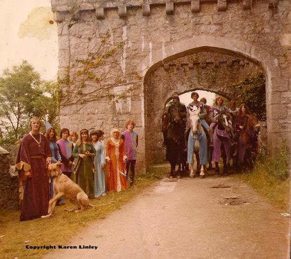 Karen Linley and the cast of Gwrych Castle Jousters and Banqueting team from late 1970s to early 1980s