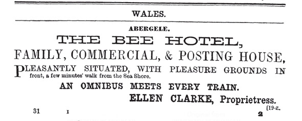 Bee Hotel Abergele advertisement in Bradshaw's Tourist Handbook of 1860s