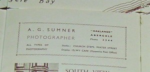 Advert for Mr Sumner's Photography from an old map of Abergele.